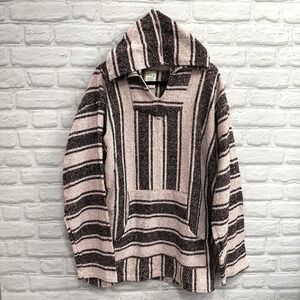 Mexican Poncho Baja Hoodie Surfer Skater Drug Rug Pullover Pink Black Stripes 2X